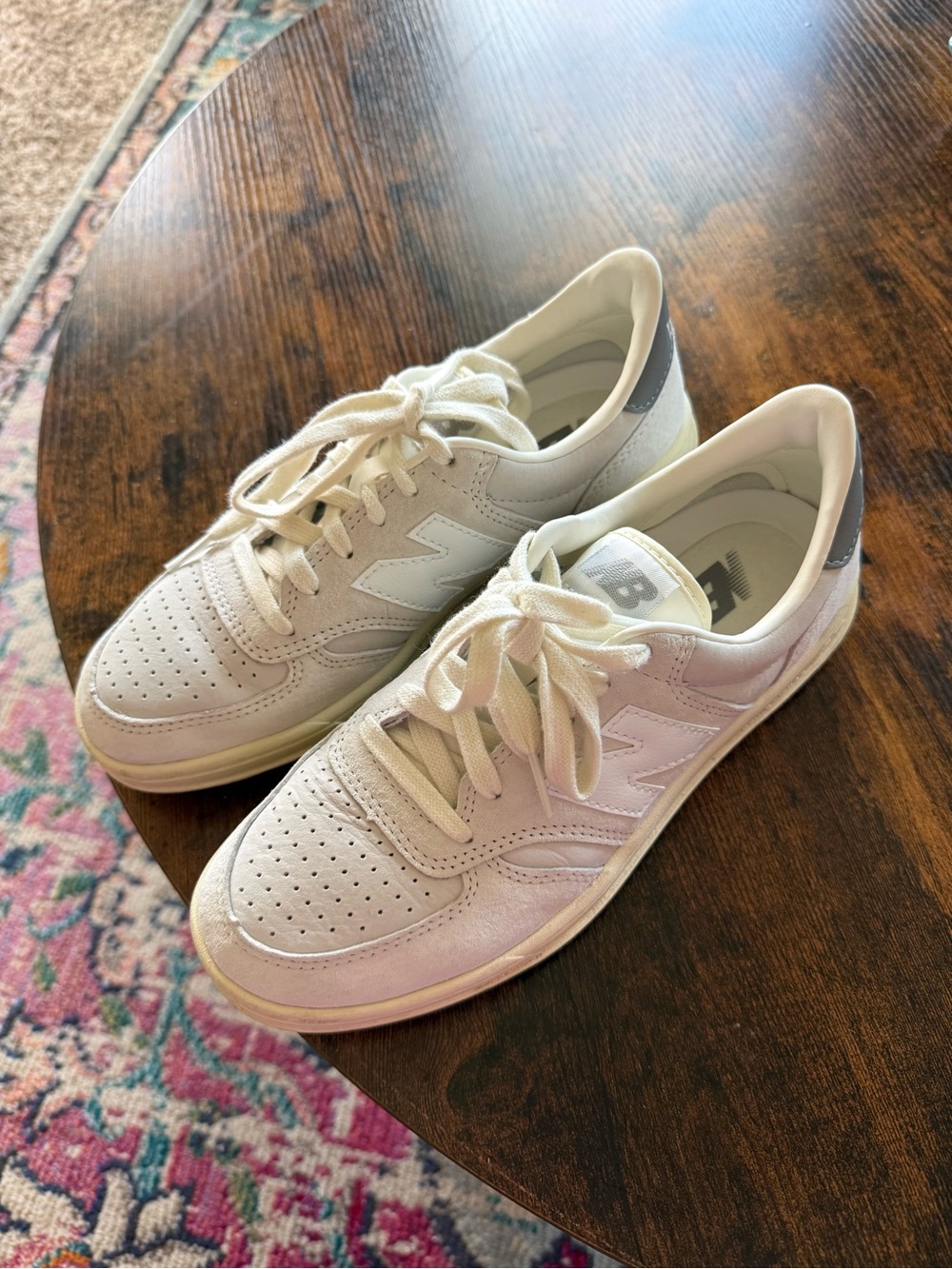 New Balance Women’s Cream/Gray Suede Low-Top Sneakers